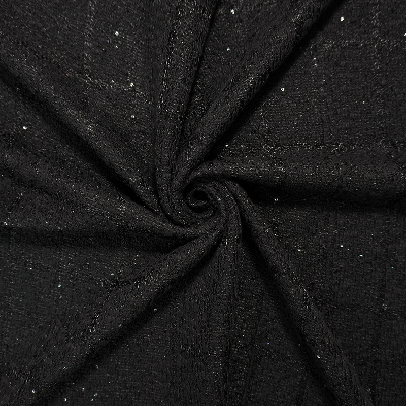 Black Poly Cotton Spandex Texture Boucle Sequin Knit Fabric