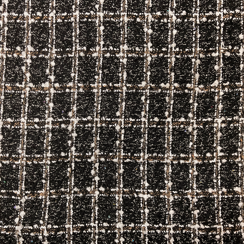 Black-Multi Poly Check Tweed Boucle Sequin Novelty Woven Fabric