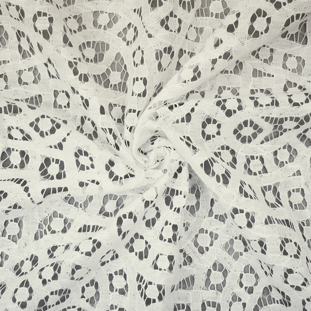 2 5/8 YD PC-White Cotton Nylon Abstract Paisley Dot Crochet Lace Knit Fabric