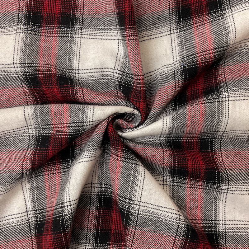 Red-Black-White Cotton Plaid Flannel Twill Woven Fabric