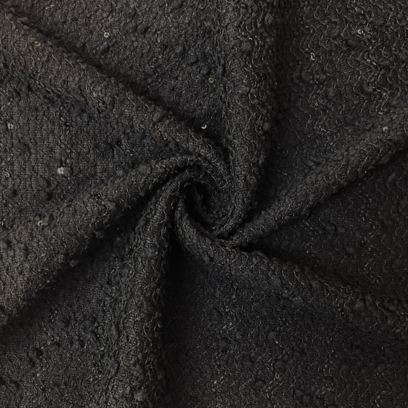 Black Poly Spandex Wave Sequin Boucle Novelty Knit Fabric