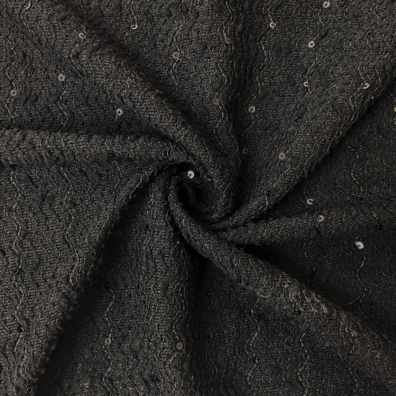 Black Poly Wave Sequin Boucle Novelty Knit Fabric